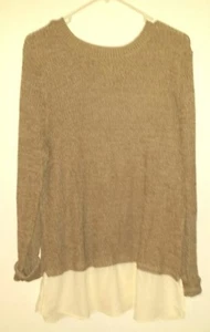 XXL Damen Pullover camel/creme warm mit Chiffonsaum - Bild 1 von 2
