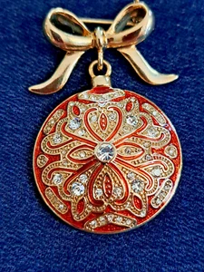 Vintage Enamel Rhinestone Monet Gold Toned Bow Brooch High End Costume Jewelry - Bild 1 von 5