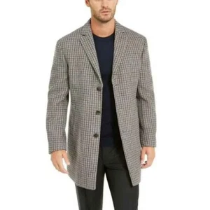 Calvin Klein mens Prosper Wool Slim Fit Plaid Over Coat -size 52L -Black /Brown - Picture 1 of 6