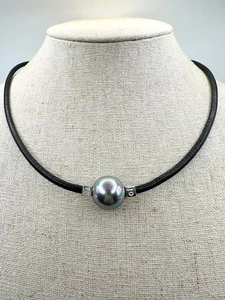 Majorica 925 Sterling 1890 Lederband 13,6 mm Perlenkette 18 Zoll - Bild 1 von 8