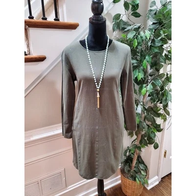 Zanzea Women's Green 100% Cotton Round Neck Long Sleeve Knee Length Dress Size M - Image 1 of 4