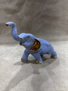 Elefante azul Grindley vintage con adornos dorados estatuillas cerámica MCM - Imagen 1 de 3