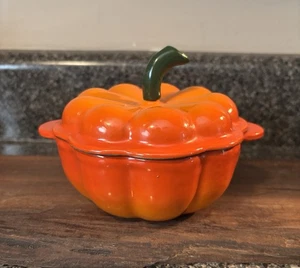 Cast Iron Pumpkin Pot Small Very Unique Orange Pumpkin Pot Dutch Oven Style - Picture 1 of 10