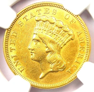1854 Three Dollar Indian Gold Coin $3 - Certified NGC AU Details - Rare Coin! - Picture 1 of 6