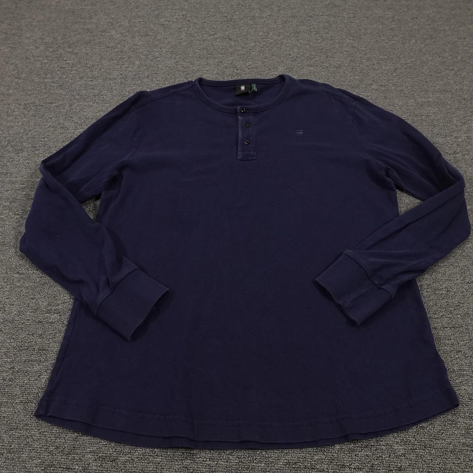 Camisa G Star Raw Para Hombres Grande Azul Marino Manga Larga Henley Informal Logo Top Foto 1 de 4