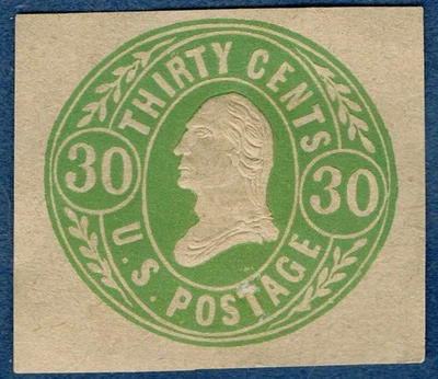 [050] USA 1865 Scott#U72a mint 30¢ Cut Square yellow green on Buff cv:$75 - Image 1 of 3