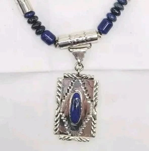Collana Lapislazzuli Nativi Americani del Sud Ovest Argento Sterling Certificato Blu con Certificato di autenticità - Foto 1 di 15