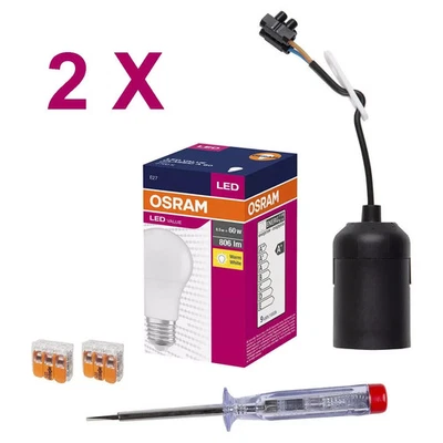 2x Renovierungsset Osram LED Birne 8,5W=60W E27 Fassung Spannungsprüfer Wago NEU - Bild 1 von 4