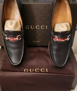 Mocasines Gucci Iconic Web Horsebit planos de cuero negro talla 8,1/2 157440 840 - Imagen 1 de 16