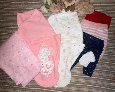 Lote 10 pañales ajustables para bebé envoltura de algodón, sábana, pantalones, calcetines NB Foto 1 de 4