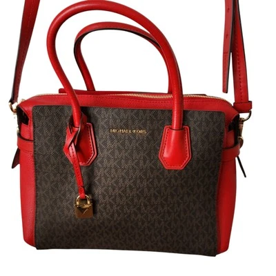 Michael Kors Large Signature Mercer Corner Handbag Brown & Bright Red Purse - Image 1 of 4