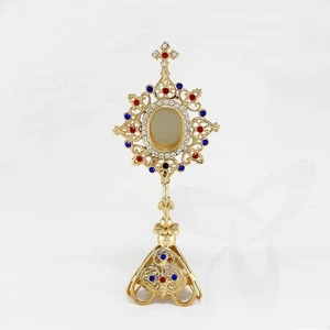 2691 Reliquary Reliquiar Monstrance Altar for CHURCH or Home Brass 25cm Gemstone - Picture 1 of 1