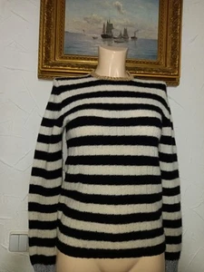 Gucci Schwarz Weiß Damen Pullover Gestreift Wolle Kaschmir Gr. S Made In Italy - Bild 1 von 17