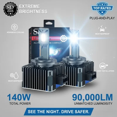 LED Headlight Bulbs 90000LM 140W 6000K Canbus Pair Fits D1S D2S D3S D4S D5S - Image 1 of 4