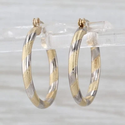 Multitoned Hoop Earrings 14k Yellow White Gold Snap Top Hoops - Image 1 of 4