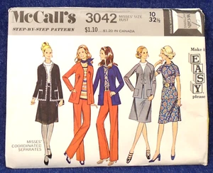 Vintage 70s Pattern McCalls 3042 Wardrobe Separates Pants Skirt Blouse Jacket 10 - Picture 1 of 2