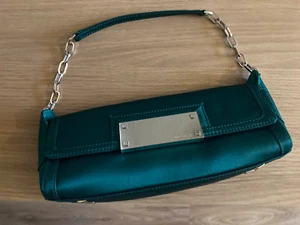 Jade green satin Karen Millen evening bag with silver hardware detail - Picture 1 of 11