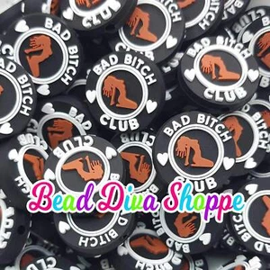Set of 2 - 26mm - BAD B*TCH CLUB - Focal Beads - for Diy - Craft - Jewelry Makin - Picture 1 of 1