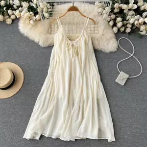 Nischen Plissee Straps Kleid Damen Sommer Damen Fauler Wind langer Rock - Bild 1 von 5