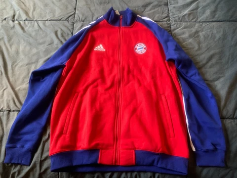 adidas Bayern Munich FC Soccer Red Blue Hoodie Jacket Men's Size XL - HEAVY Cover