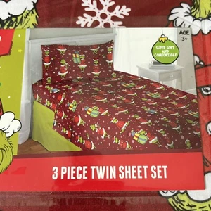 The GRINCH Dr. SEUSS Christmas TWIN Sheet Bed Set 3 Piece NEW - Picture 1 of 6