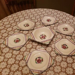 qty 6 VINTAGE PLATES & SERVING BOWL BY BAKER & CO LTD ENGLAND HAND PAINTED - Imagen 1 de 12