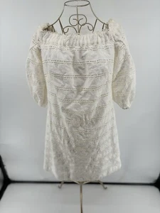 Vince Camuto weiß Baumwolle bestickt Schulterfrei Kleid 3/4 Ärmel Größe 6 - Bild 1 von 11