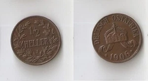 GERMAN EAST AFRICA, 1/2 HELLER 1906 J, Wihelm II,  High grade!!! - Picture 1 of 1