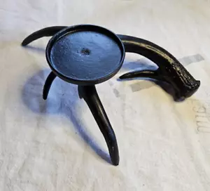Black Deer Elk Antler Candle Holder Hard Metal Rustic Cabin Trophy Room Decor - Picture 1 of 9