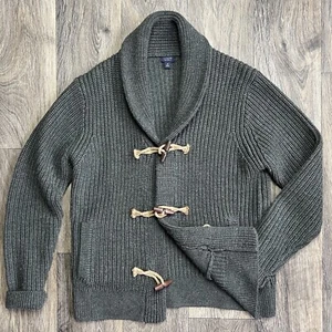 J CREW Green 100% Wool Knit Shawl Collar Toggle Cardigan Sweater - Sz M - Picture 1 of 6