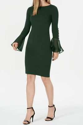CALVIN KLEIN CHIFFON BELL SLEEVE SHEATH DRESS, MALACHITE , SIZE 12 NWT - Image 1 of 3