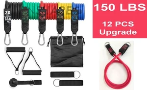 12 pcs Exercise Band Set | 150 lb. Upgrade | CrossFit | Heavy tubes w/ Handles - Picture 1 of 12