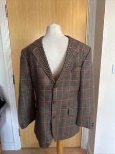 Vintage DAKS Blazer Mens 44” Check Tweed Wool Sports Coat Jacket Retro 80s Style - Picture 1 of 10