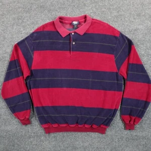 VTG 70s 80s Knightsbridge Sweater L Red Blue Stripe Velour Polo Pullover 12471 - Picture 1 of 8