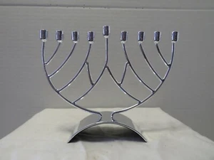 SILVER METAL MENORAH 6" TALL 7.5" WIDE-2 AVAILABLE - Picture 1 of 4
