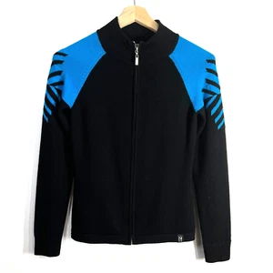 Neve Designs Women's 100% Wool Sweater Small Black Blue Full-Zip Nordic Knit - Picture 1 of 10