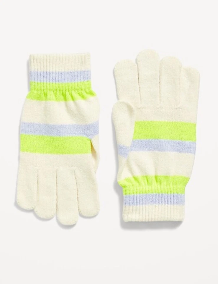 Guantes de punto a rayas azul marino antiguo para niños jóvenes niñas crudo/azul/verde neón talla L/XL Foto 1 de 1