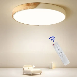 LED Ceiling Light Wood Round 36W Dimmable Rectangle/Oyster Lamp Modern Cool/Warm - Picture 1 of 13