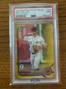 Bowman Draft 2022 primera edición Matt McLain Yellow Foil Prospect/75 PSA 9 - Imagen 1 de 1