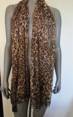 Bufanda con cuentas Cejon negra marrón con estampado de animales para mujer 25" X 70" venta al por menor $36,00 Foto 1 de 4