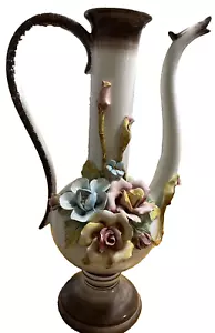 Irea Bassano Italien Kunst Krug Capodimonte Porzellan Rose 3D Blumen 16 Zoll - Bild 1 von 15