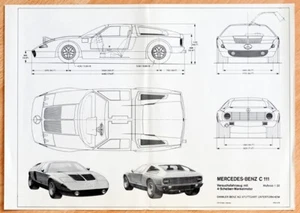 original Technische Zeichnung "Mercedes-Benz C 111" Weltrekordwagen von 1970 - Bild 1 von 4