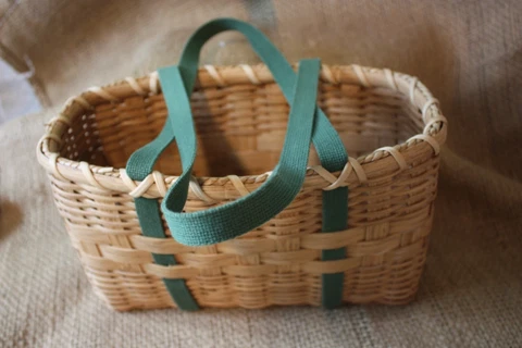 Hand  Made Basket with Green Cotton Handles Cover