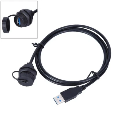 USB 3.0 Type A Female Socket Plug Panel Mount Adapter Waterproof Connector W/Cap - Image 1 of 4