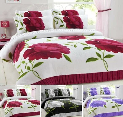 COMFYWISE New Printed ROSALEEN FLOWER Teddy Fleece Duvet Cover Set Cosy Warm Soft Bed Set