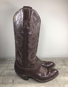 Tony Lama Womens Chocolate Leather Black Label Cowboy Western Boots 5.5 Vintage
