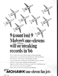 MOHAWK AIRLINES 1966 9 JET NUOVI BAC 1-11 BATTENDO RECORD NEL 1966 ANNUNCIO - Foto 1 di 1