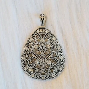 Viktorianischer Stil Strass Anhänger Träne durchbrochen silberfarben Metall 13748 - Bild 1 von 8