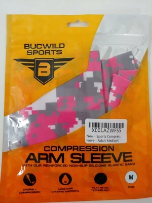Bucwild Sports compression arm sleeve pink gray digital camo adult medium M - Image 1 of 4