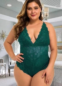 Plus Size Sexy One Piece Women's Babydoll Pajamas Lingerie Hollow Lace Bodysuit - Picture 1 of 35